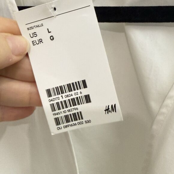 NEW H&M Women’s Large White Poplin Cotton Wrap Waist Belt Tie Blouse Top - Picture 5 of 9